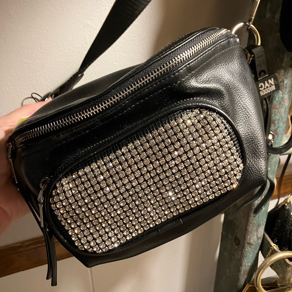 Chic Black Crossbody Bag with Silver Embellishments